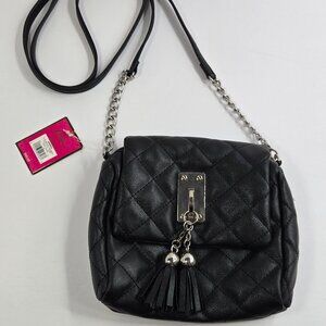 NWT Candie's Pleather Black Quilted Purse With Fringe Inside Zipper